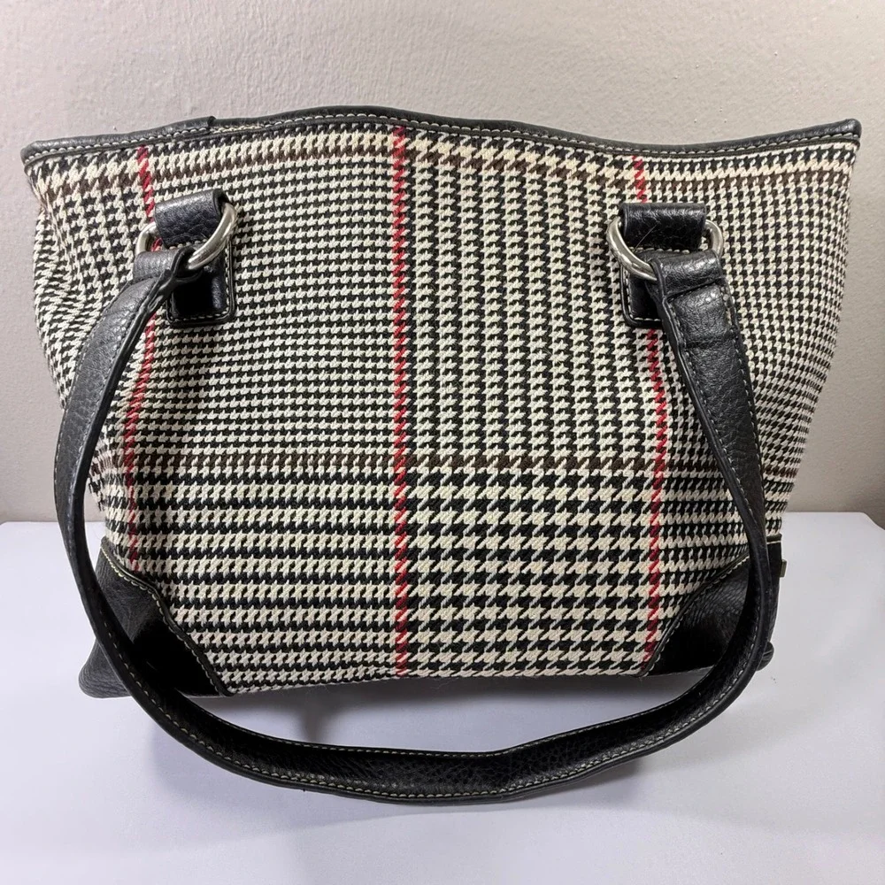 Chaps Leather Purse Black White Houndstooth Red Stripe - Picture 13 of 13